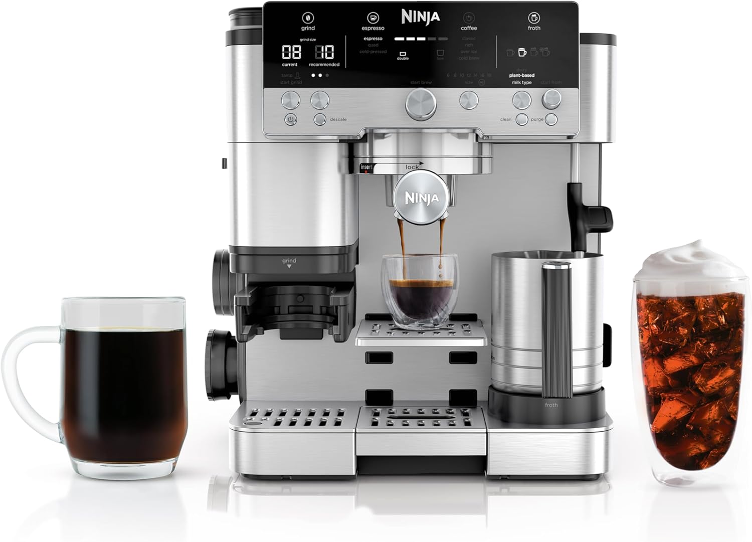 Ninja Espresso Machine, Luxe Café Premier Series, Drip Coffee Maker and Rapid Cold Brew, Integrated Grinder, Assisted Tamper, Hands-Free Frother, for Cappuccinos and Lattes, Dairy or Non-Dairy, ES601