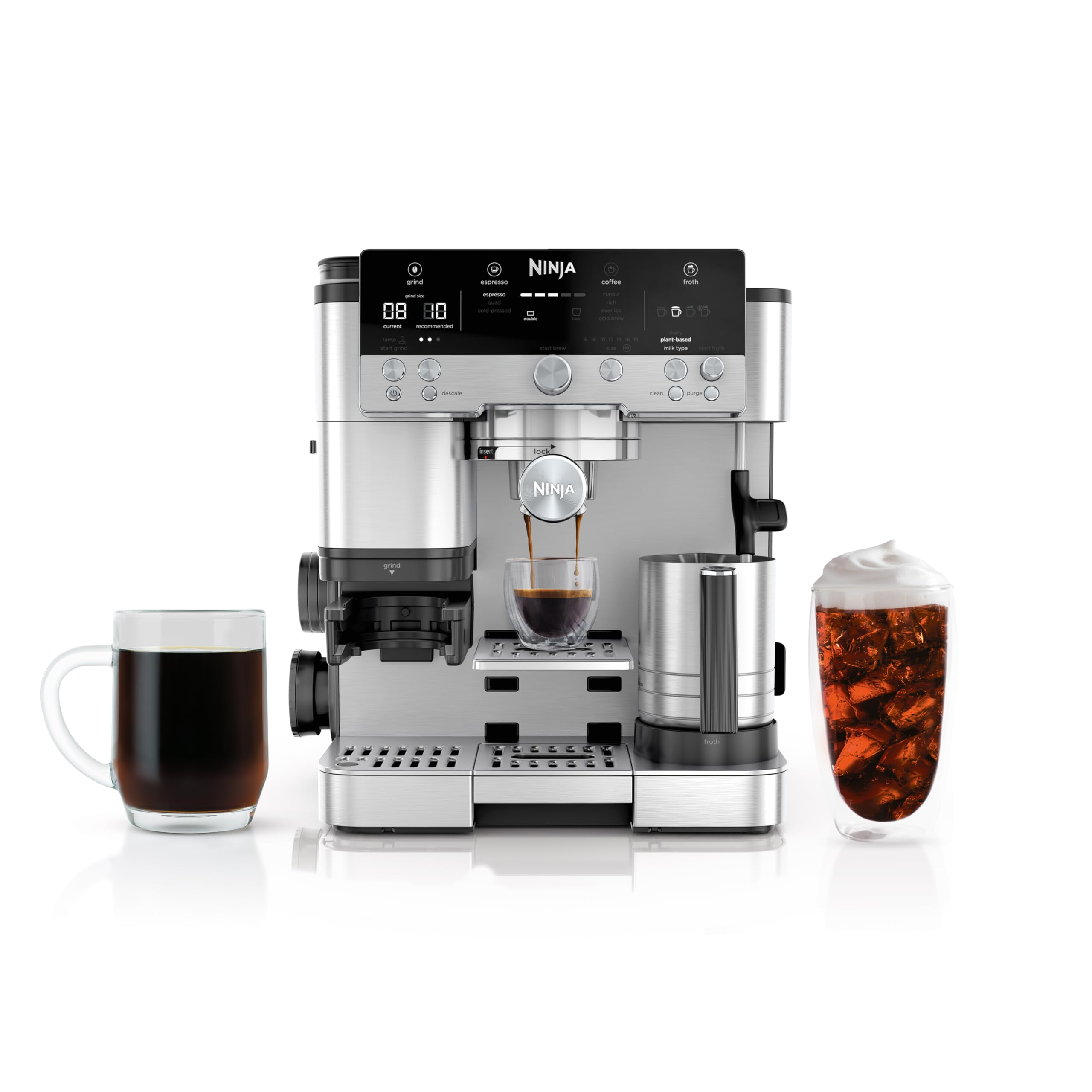 Ninja Espresso Machine, Luxe Café Premier Series, Drip Coffee Maker and Rapid Cold Brew, Integrated Grinder, Assisted Tamper, Hands-Free Frother, for Cappuccinos and Lattes, Dairy or Non-Dairy, ES601