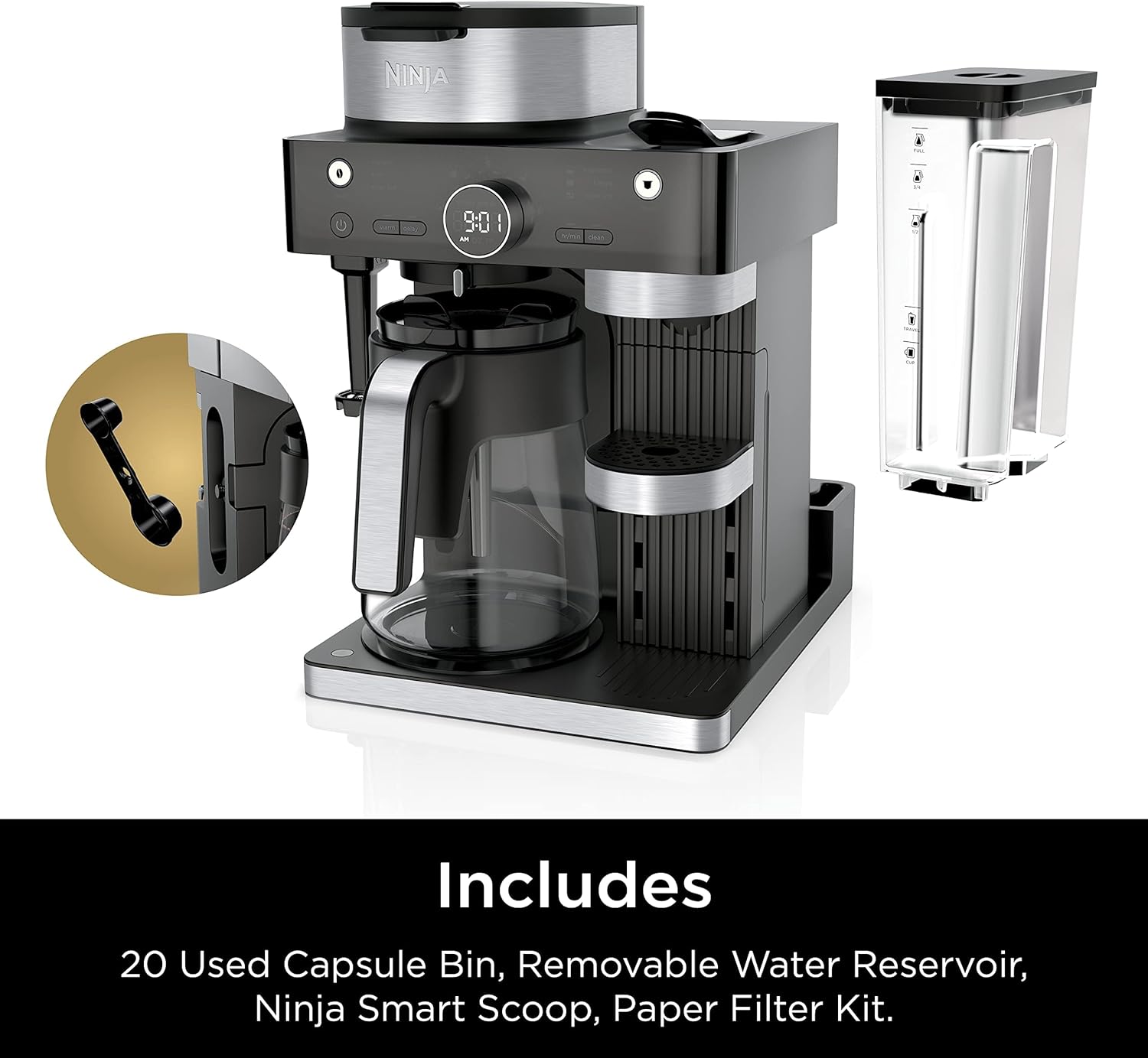 Ninja Espresso & Coffee Maker & Barista System, 3 Espresso Brew Styles, Single-Serve Coffee & Nespresso Capsule Compatible, Built-in Frother, Espresso, Cappuccino & Latte Maker, Black, CFN601