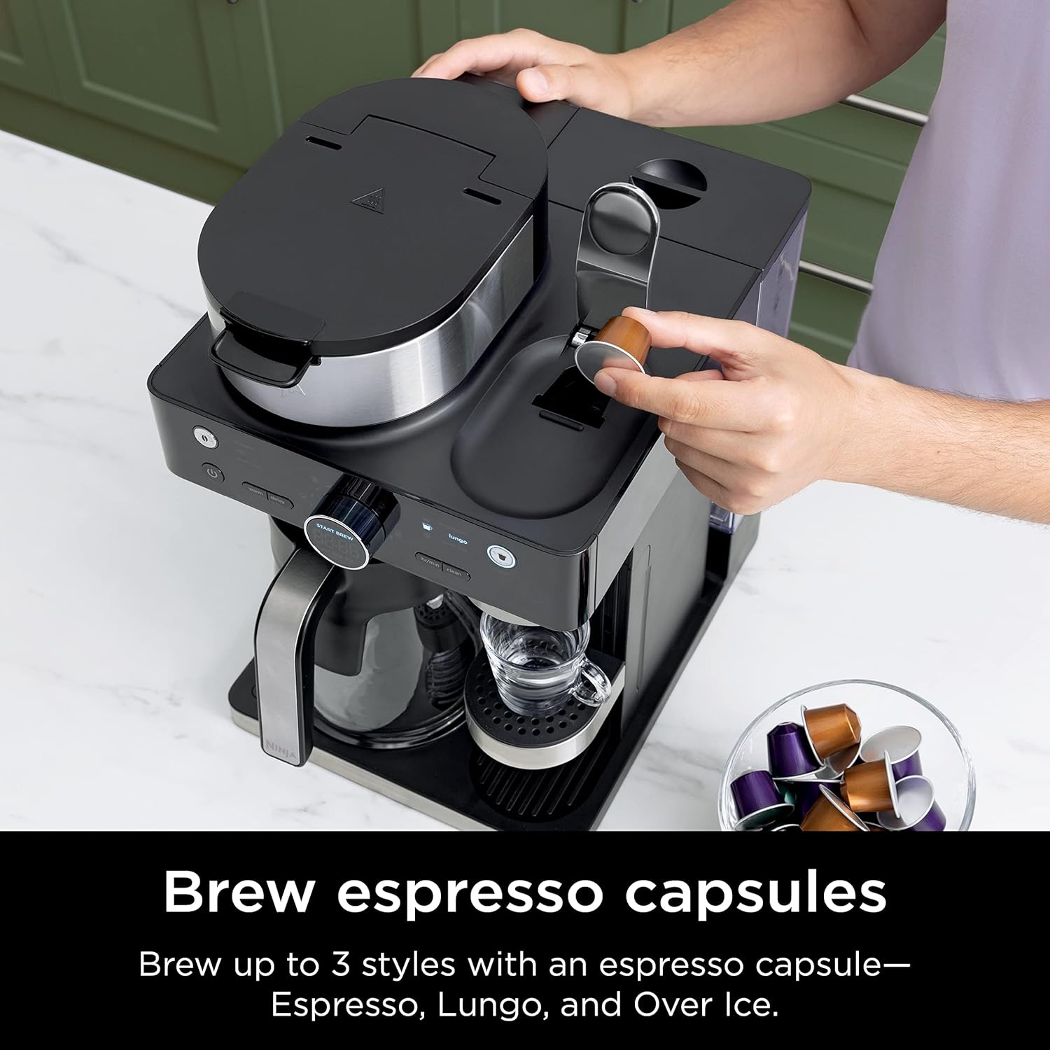 Ninja Espresso & Coffee Maker & Barista System, 3 Espresso Brew Styles, Single-Serve Coffee & Nespresso Capsule Compatible, Built-in Frother, Espresso, Cappuccino & Latte Maker, Black, CFN601